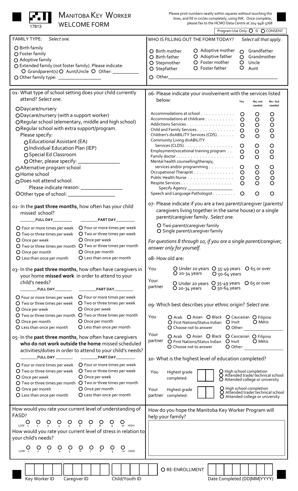 Manitoba Key Worker Welcome Form - Manitoba, Canada, Page 1