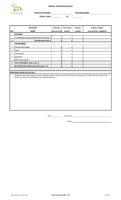 Annual Operating Budget - Manitoba, Canada Download Pdf