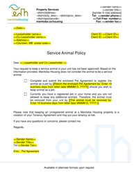Document preview: Service Animal Policy Letter - Manitoba, Canada