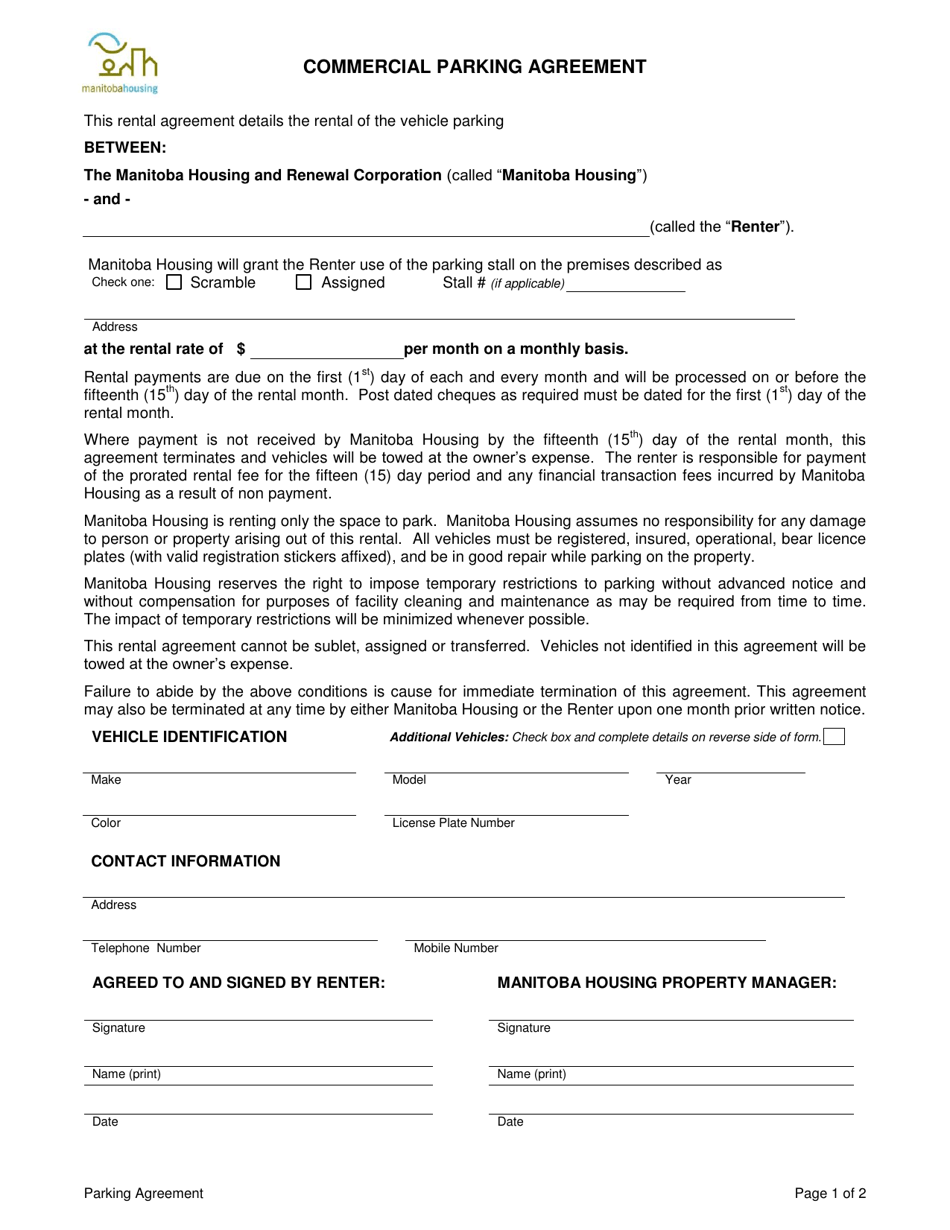 Commercial Parking Agreement - Manitoba, Canada, Page 1