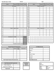 Document preview: Daily Meal Sign in Sheet - Manitoba, Canada