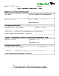 Document preview: Confirmation of Attendance Form - Manitoba, Canada