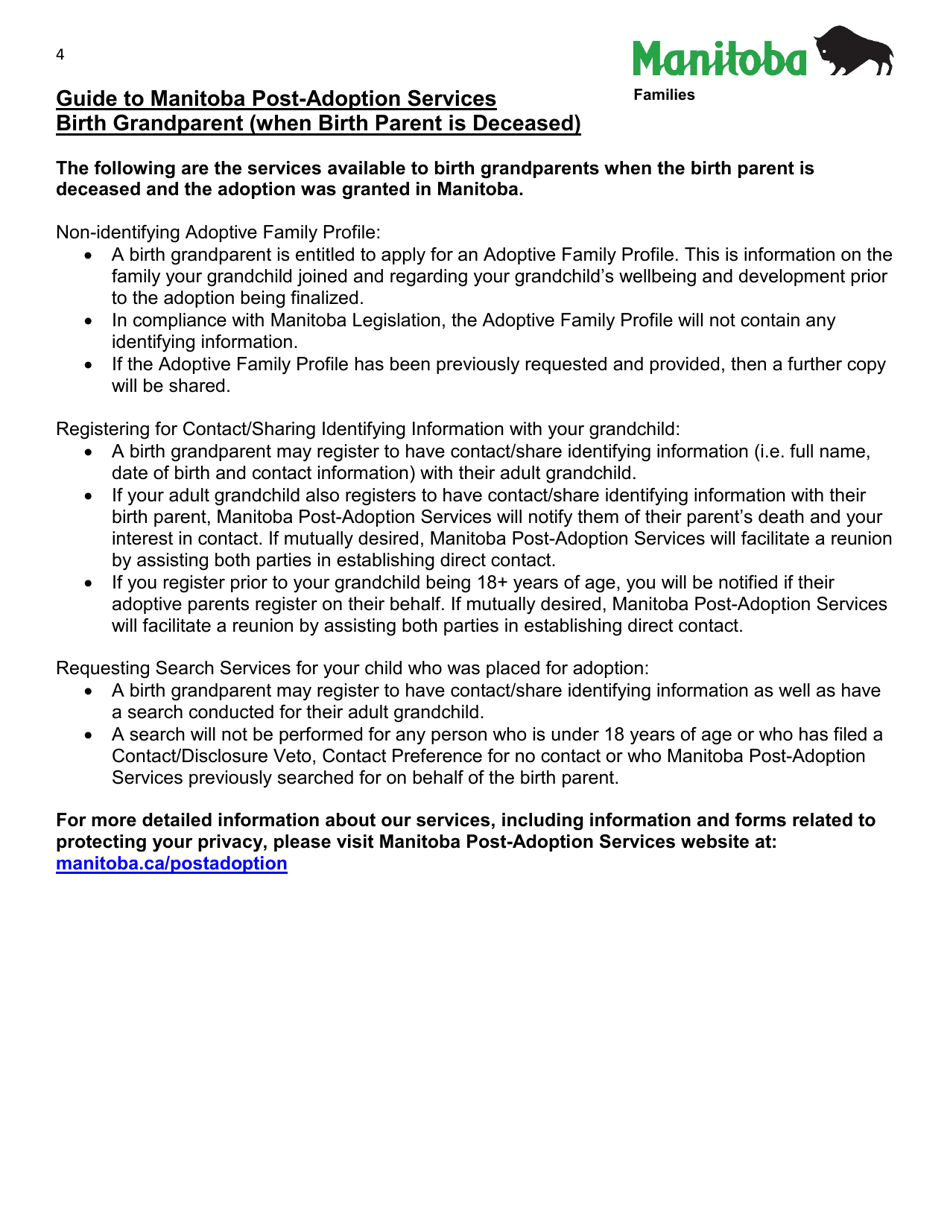 Manitoba Post-adoption Services Birth Grandparent Application (When Birth Parent Is Deceased) - Manitoba, Canada, Page 4
