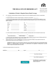 Document preview: Calculation of Broker's Required Surety Bond Coverage - Manitoba, Canada