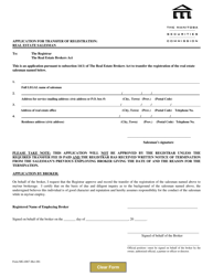Document preview: Form MG-4067 Application for Transfer of Registration: Real Estate Salesman - Manitoba, Canada