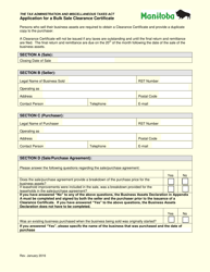 Document preview: Application for a Bulk Sale Clearance Certificate - Manitoba, Canada