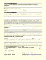 Demande De Certificat De Decharge a L&#039;egard D&#039;une Vente En Bloc - Manitoba, Canada (French), Page 2