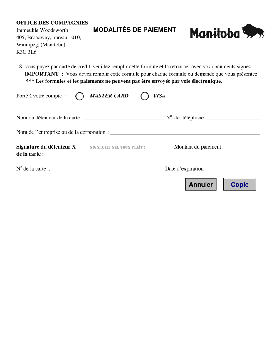 Modalites De Paiement - Manitoba, Canada (French), Page 1