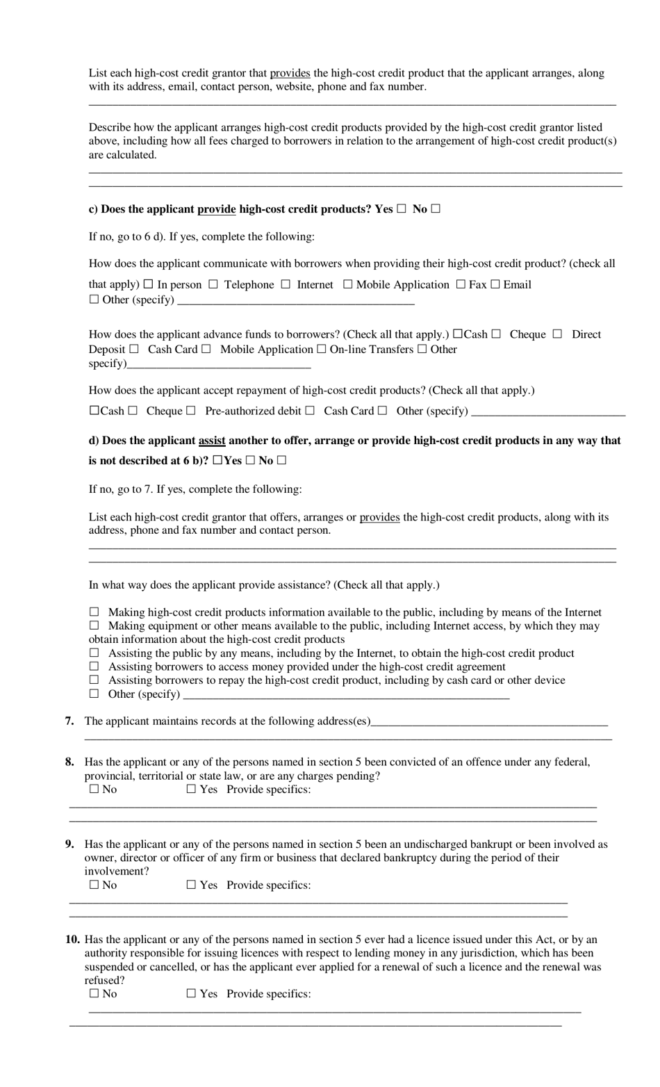 Application for a Licence as a High-Cost Credit Grantor - Manitoba, Canada, Page 2
