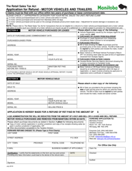 Document preview: Application for Refund - Motor Vehicles and Trailers - Manitoba, Canada