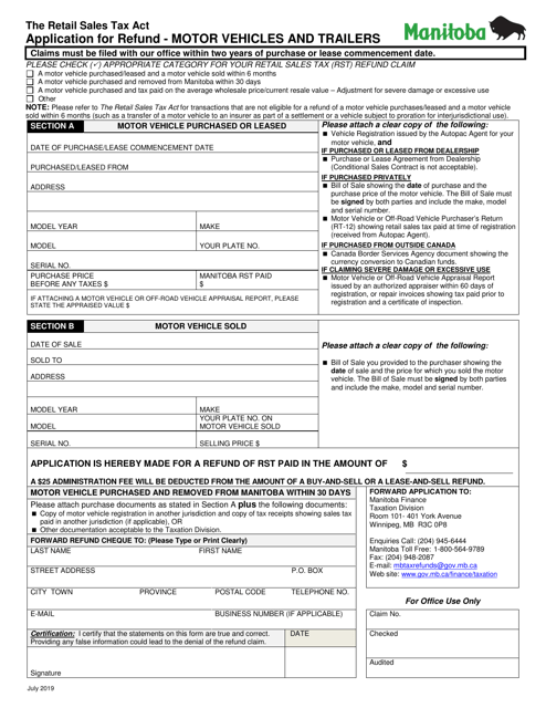 Application for Refund - Motor Vehicles and Trailers - Manitoba, Canada