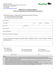 Application for a Licence to Engage in: Child Talent Agency Business/Child Performer Recruitment - Manitoba, Canada, Page 2