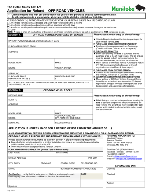 Application for Refund - off-Road Vehicles - Manitoba, Canada
