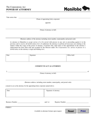 Form 8 &quot;Power of Attorney&quot; - Manitoba, Canada