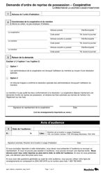 Document preview: Demande D'ordre De Reprise De Possession - Cooperative - Manitoba, Canada (French)