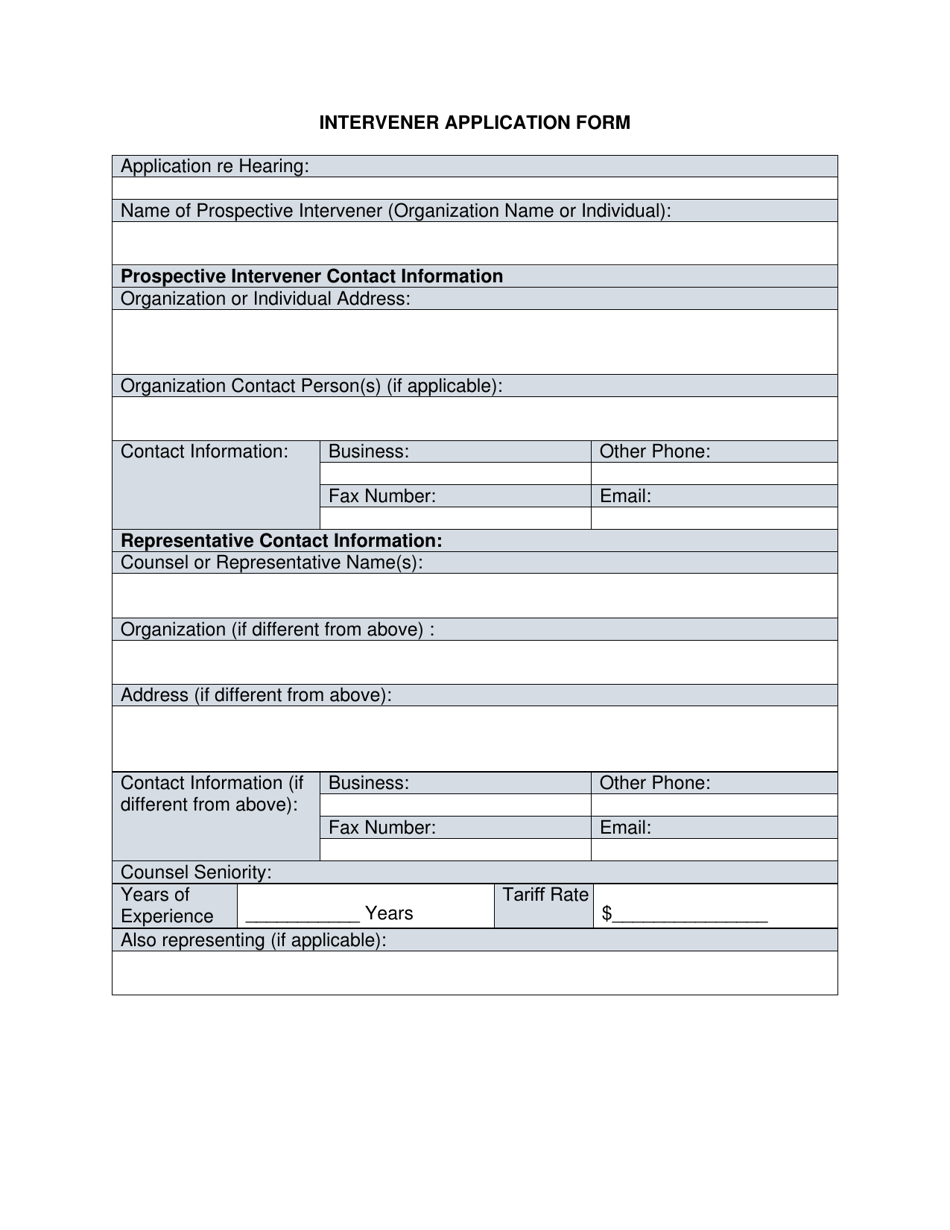 Intervener Application Form - Manitoba, Canada, Page 1
