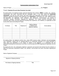 Manitoba Film and Video Production Tax Credit Application Form - Cost-Of-Production Credit - Manitoba, Canada, Page 3