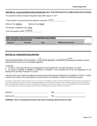 Manitoba Film and Video Production Tax Credit Application Form - Cost-Of-Production Credit - Manitoba, Canada, Page 8