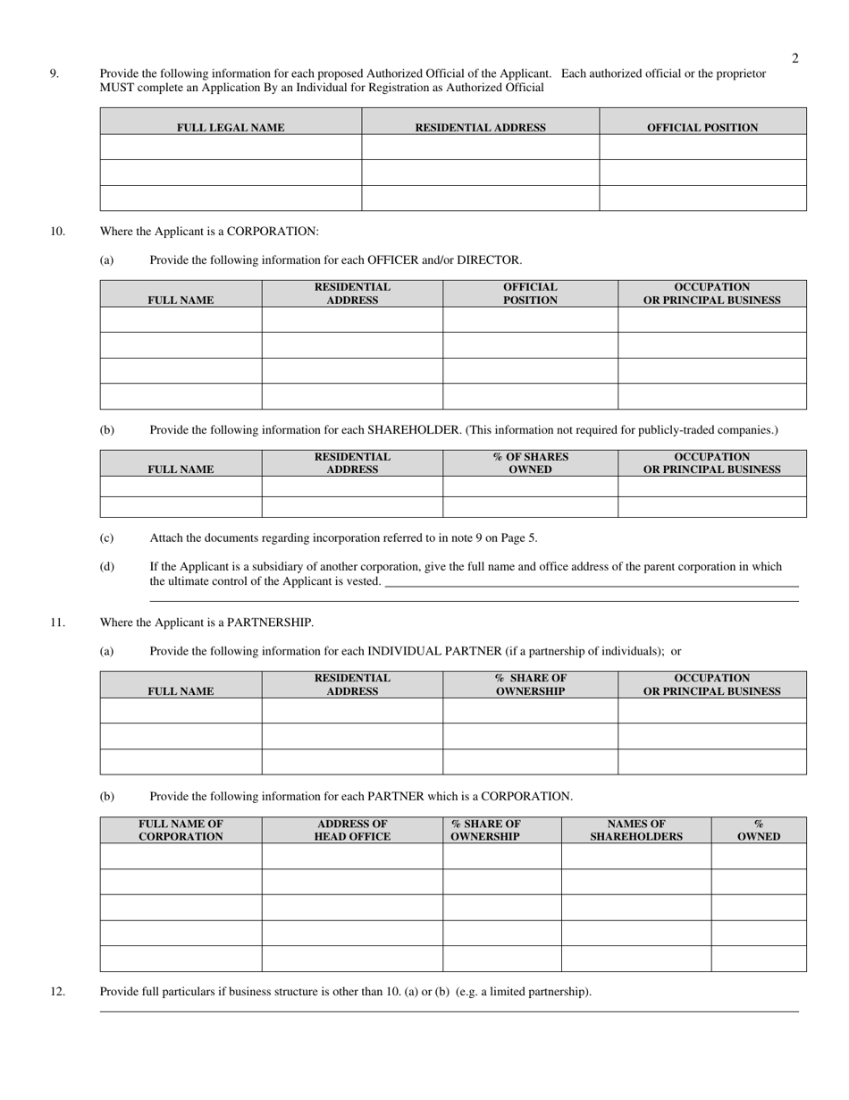 Application for Registration as Mortgage Broker or Restricted Mortgage Broker - Manitoba, Canada, Page 2