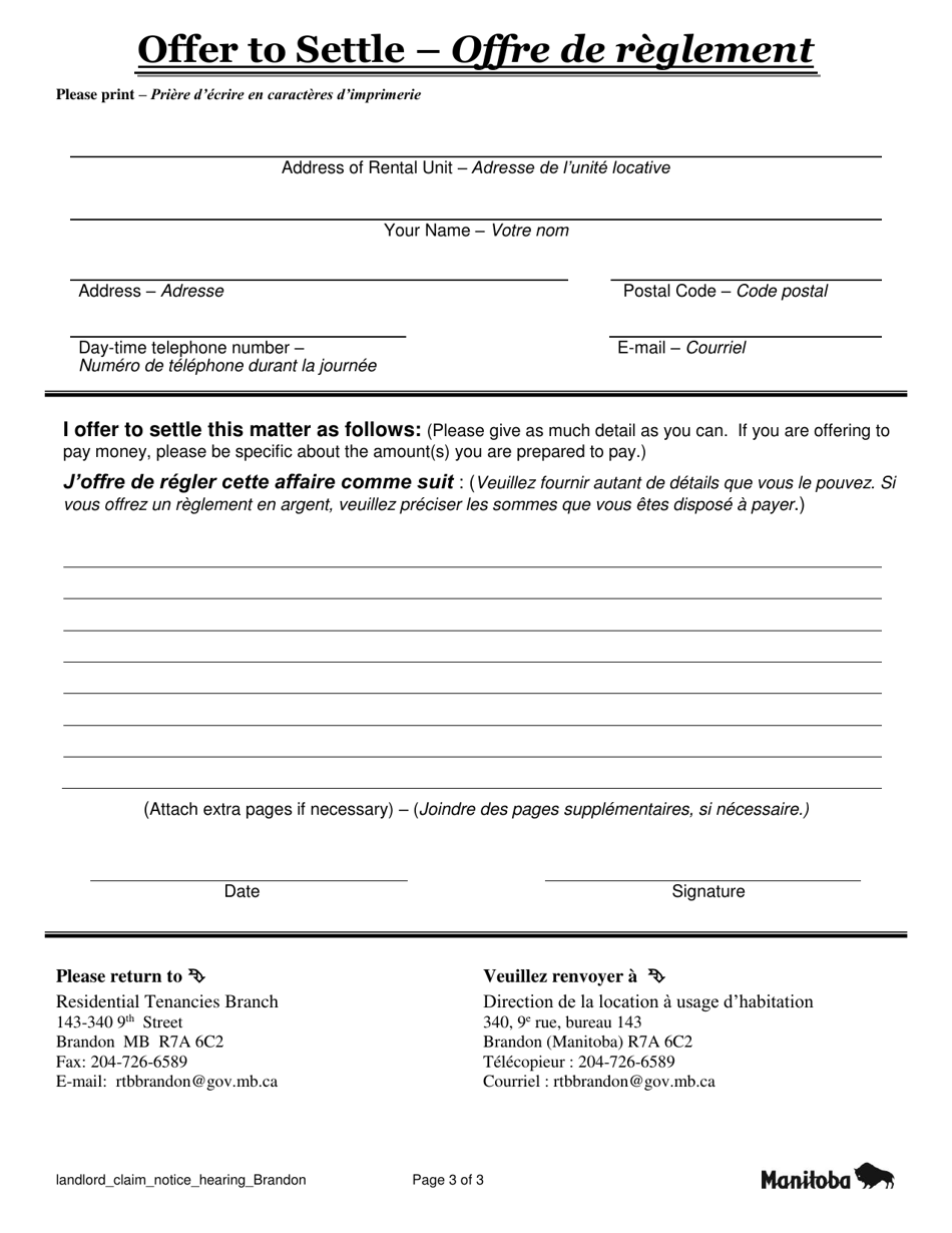 Landlord Claim / Notice of Hearing Form - Brandon - Manitoba, Canada, Page 4