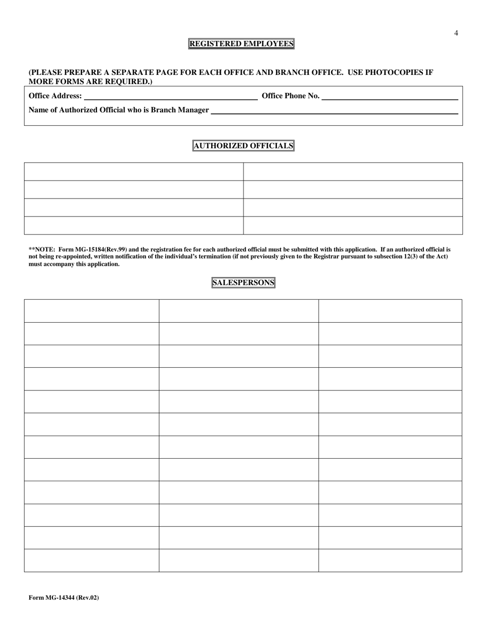 Form MG-14344 Application for Renewal of Registration as Real Estate Broker - Manitoba, Canada, Page 4