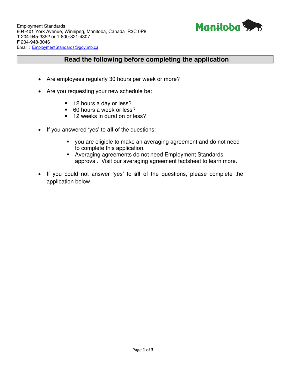 Averaging Permit Application - Manitoba, Canada, Page 1