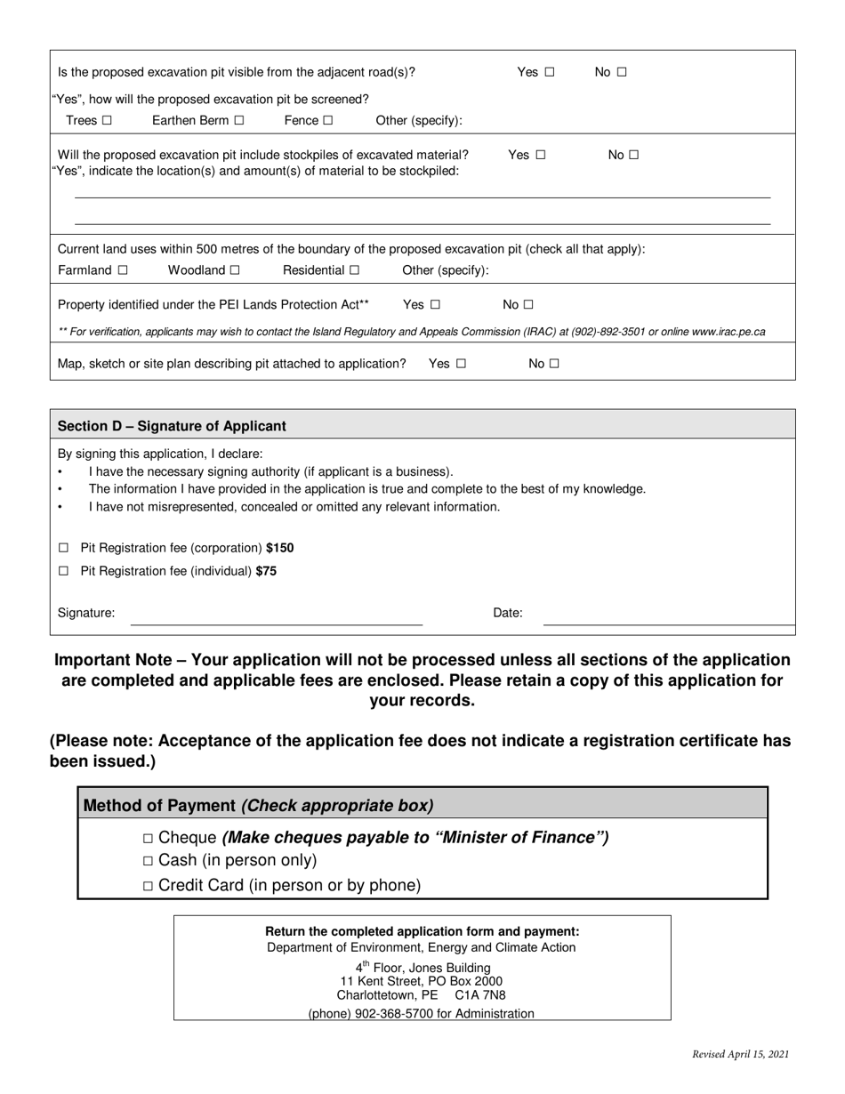 Excavation Pit Registration - Prince Edward Island, Canada, Page 2