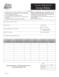 Document preview: Customer Application for Energy Rebate - Prince Edward Island, Canada