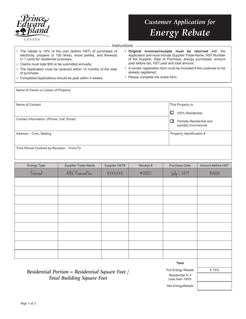 Prince Edward Island Canada Customer Application For Energy Rebate Fill Out Sign Online And 9514