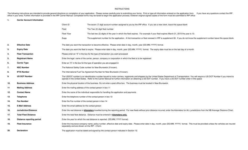 Form 78-9890E International Registration Plan - Carrier Application - New Brunswick, Canada, Page 2