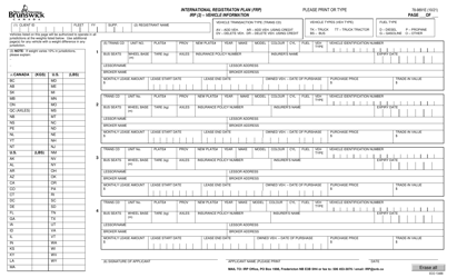 Form 78-9891E International Registraton Plan - Vehicle Information - New Brunswick, Canada