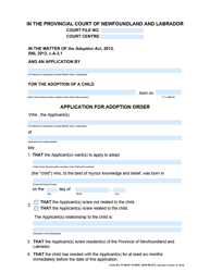 Form 51-08-07-14-605P Application for Adoption Order - Provincial Court - Newfoundland and Labrador, Canada