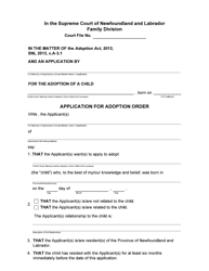 Form 51-08-07-14-699S &quot;Application for Adoption Order - Supreme Court&quot; - Newfoundland and Labrador, Canada