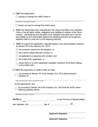 Form 51-08-07-14-699S Application for Adoption Order - Supreme Court - Newfoundland and Labrador, Canada, Page 2