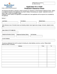 Document preview: Form 51-08-07 Application for a Child Protection Clearance Check - Newfoundland and Labrador, Canada