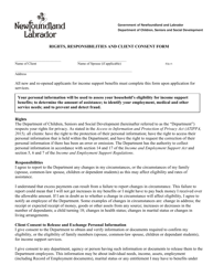 Form 14-1160 &quot;Rights, Responsibilities and Client Consent Form&quot; - Newfoundland and Labrador, Canada