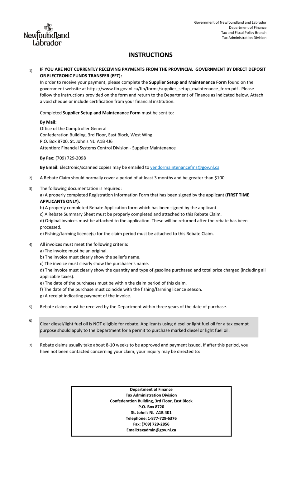 Application for a Rebate of Gasoline / Carbon Tax Under the Revenue Administration Act for Fishers / Farmers - Newfoundland and Labrador, Canada, Page 2