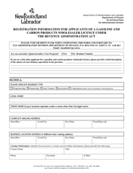 Registration Information for Applicants of a Gasoline and Carbon Products Wholesaler Licence Under the Revenue Administration Act - Newfoundland and Labrador, Canada
