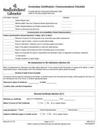 Form MHCTA-12 Involuntary Certification/Communications Checklist - Newfoundland and Labrador, Canada, Page 2