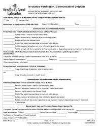 Form MHCTA-12 Involuntary Certification/Communications Checklist - Newfoundland and Labrador, Canada, Page 3