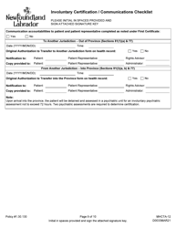Form MHCTA-12 Involuntary Certification/Communications Checklist - Newfoundland and Labrador, Canada, Page 9