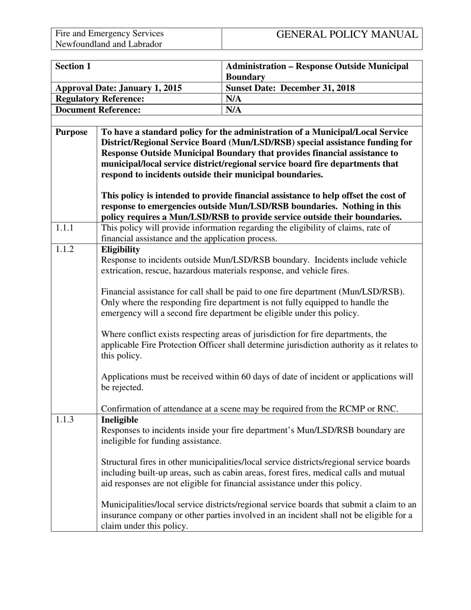 Response Outside Municipal Boundary Claim Application - Newfoundland and Labrador, Canada, Page 1