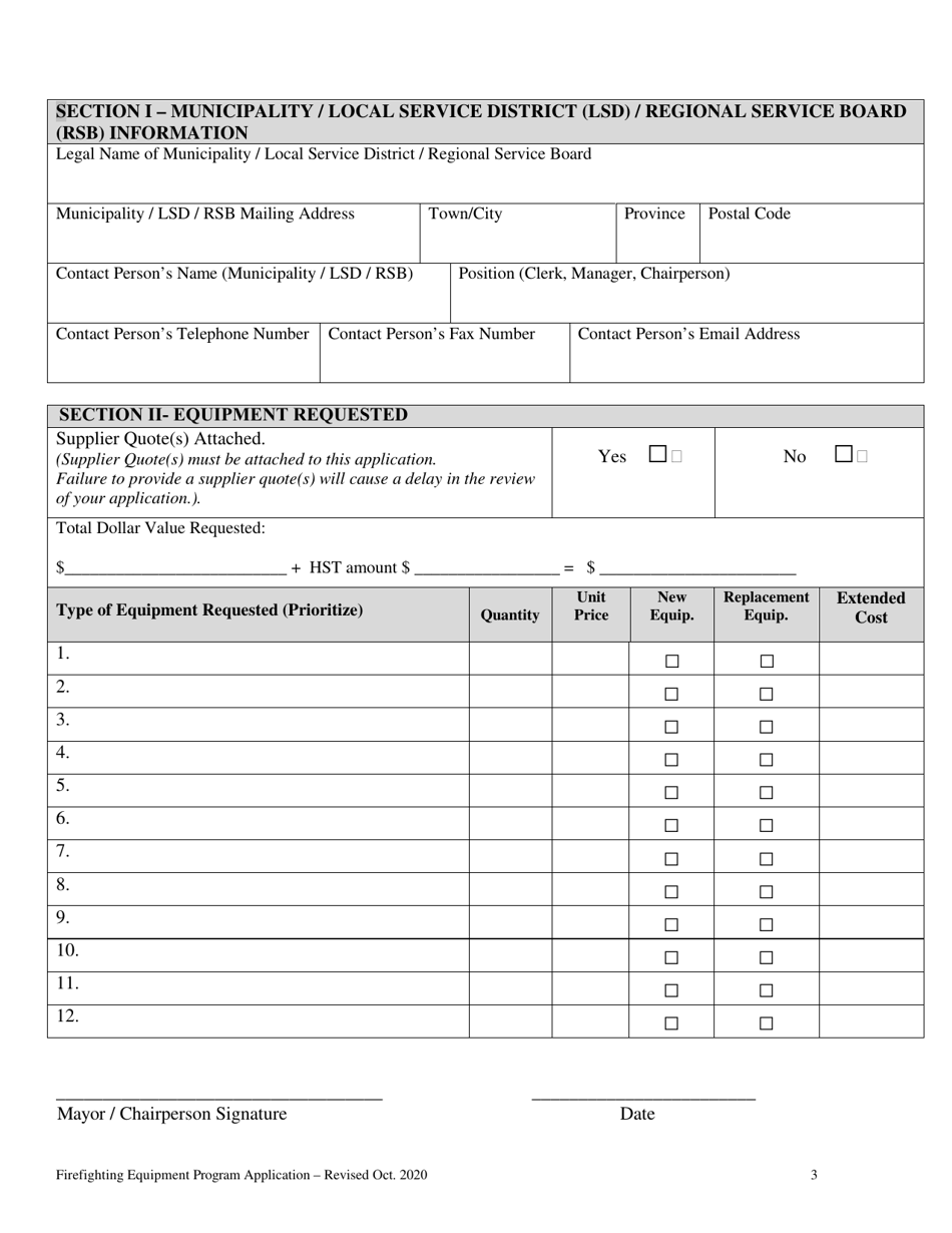 Firefighting Equipment Program Application - Newfoundland and Labrador, Canada, Page 3