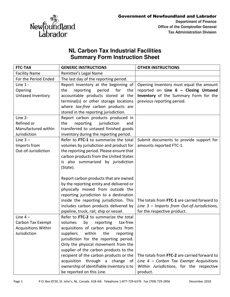 Blank Return - Carbon Industrial Facilities (Emitter) Tax - Newfoundland and Labrador, Canada, Page 10