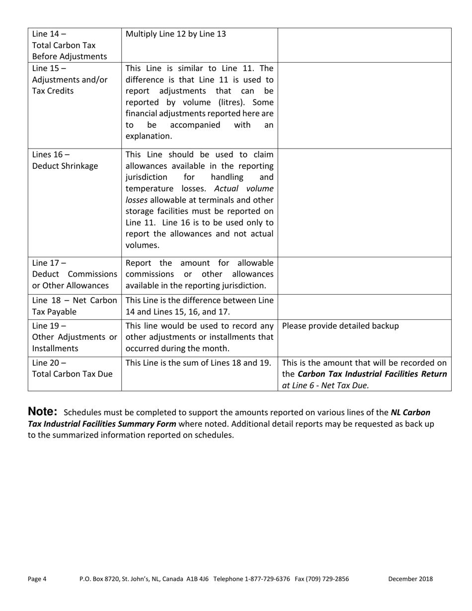 Blank Return - Carbon Industrial Facilities (Emitter) Tax - Newfoundland and Labrador, Canada, Page 13