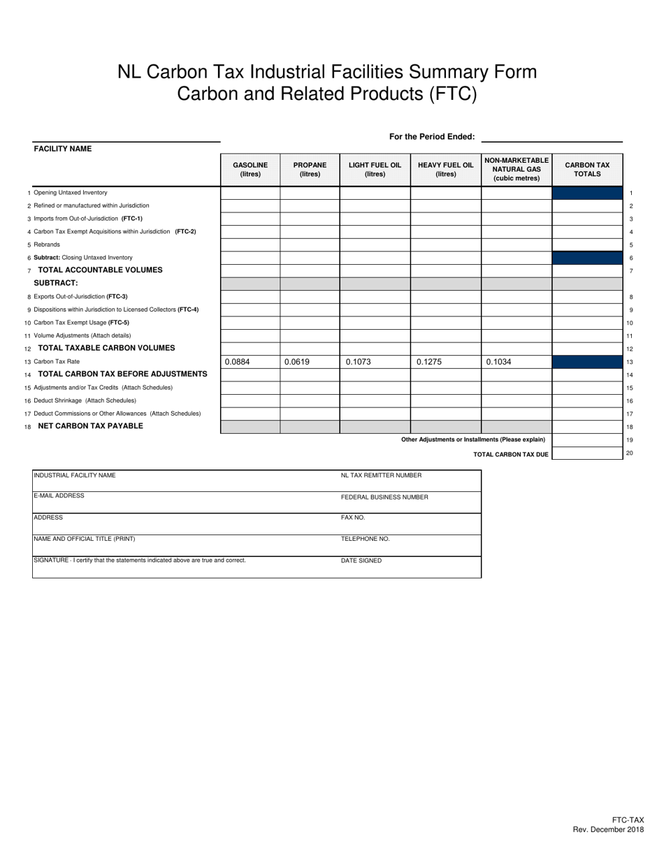 Blank Return - Carbon Industrial Facilities (Emitter) Tax - Newfoundland and Labrador, Canada, Page 3