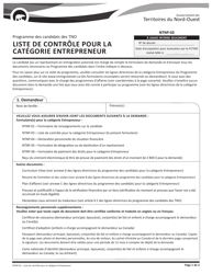 Document preview: Form NTNP-03 Liste De Controle Pour La Categorie Entrepreneur - Northwest Territories, Canada