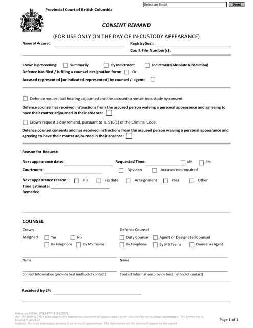 Form 3 (CPD-1) Consent Remand - British Columbia, Canada