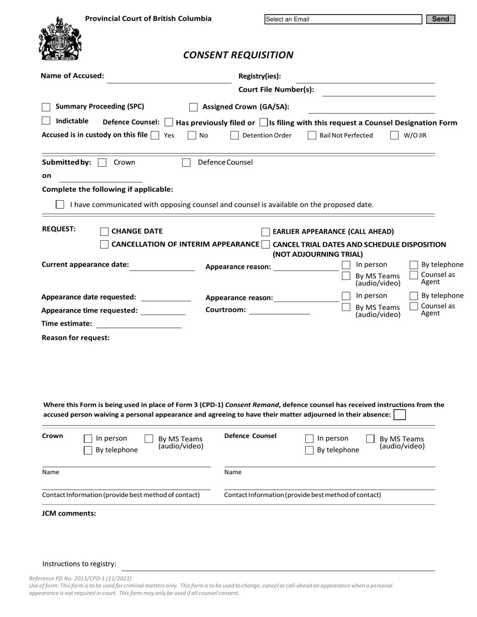 Form 1 (CPD-1) Download Fillable PDF or Fill Online Consent Requisition ...