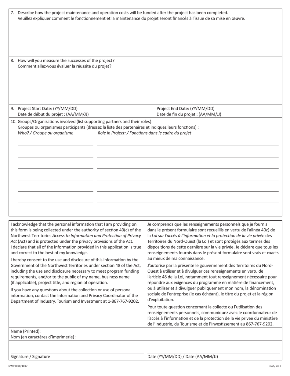 Form NWT9018 Community Tourism Infrastructure Contribution - Expression of Interest - Northwest Territories, Canada (English / French), Page 10